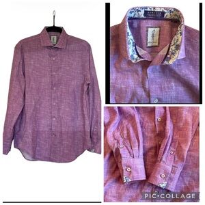 Robert Graham Lavender Linen BlendFloral Collar Button-Up Shirt Size M